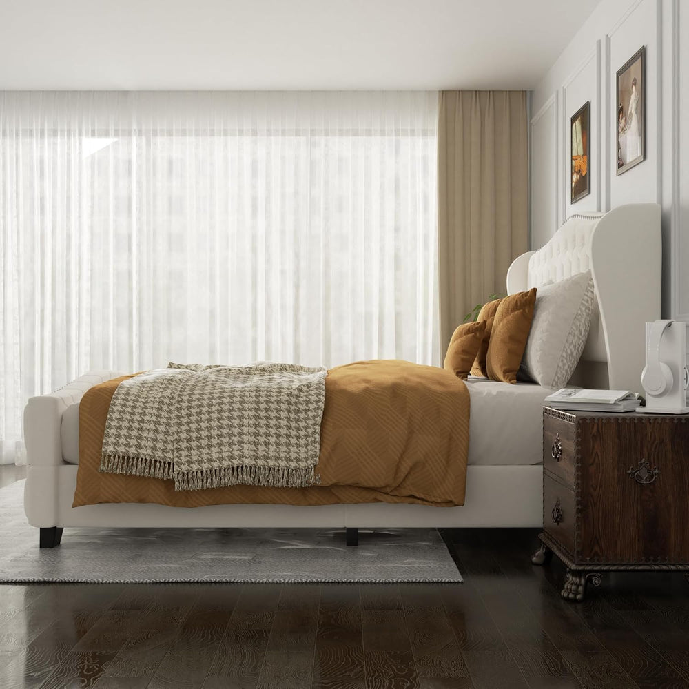 King Size Bed Frame with Tall 51.2" Wingback Headboard, Luxury Platform ...