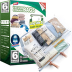 TAILI 6 Pack Vacuum Storage Bags, LONG SIDE ZIP (3 Large+3 Jumbo), Multi-Size Vacuum Seal Bags for Clothing, Storage Bulky Beddings, Comforters and Clothes, Space Saver for Closet Organization