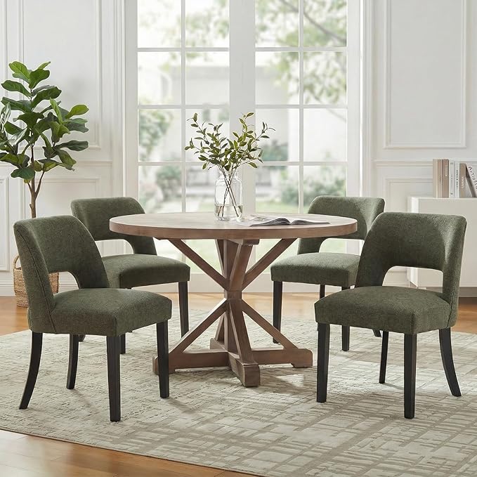 keoni Wooden Dining Chairs Set of 4, Mid Century Modern Upholstered Dining Ro...