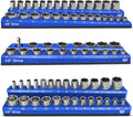 Magnetic Socket Organizer Set -3 Piece Metric Magnetic Socket Holder Set Blue - 1/2-inch, 3/8-inch & 1/4-inch Drive, Holds 75 Sockets, Professional Grade Socket Tray Organizer. NEW VERSION