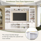 Merax Minimalist Entertainment Wall Unit Set with Ample Storage Space and Adjustable Shelves, TV Stand for Televisions Up to 70'', Mid-Century Large Media Console with Wine Rack for Living Room, White