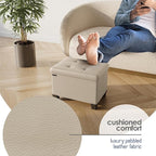 STORAGEBUD Storage Ottoman Cube with Small Bin, 16-in Square Ottoman with Storage for Living Room and Bedroom, Small Ottomans Foot Rest, Faux Leather Foot Stools Ottomans Max 330lbs, Beige