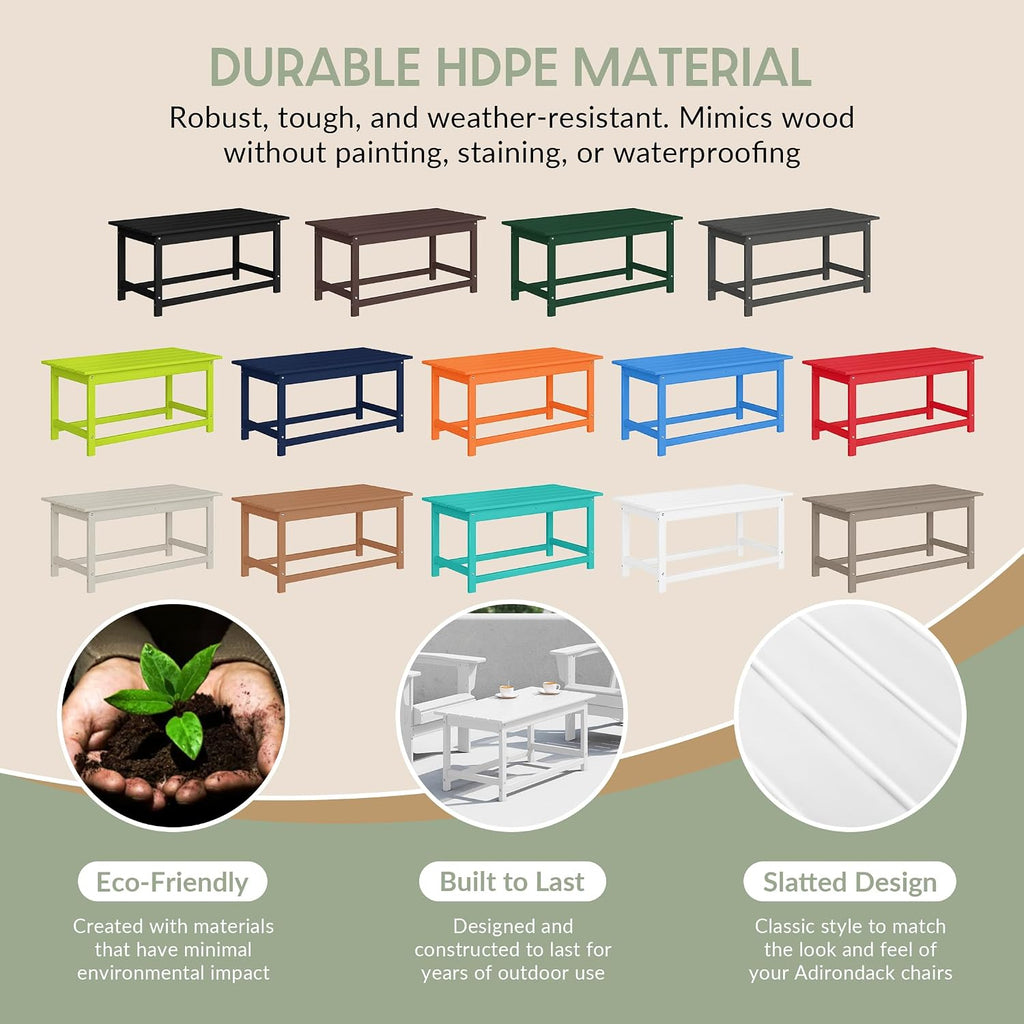 WestinTrends Malibu Outdoor Coffee Table, 35" x 17.5" All Weather Poly Lumber Patio Adirondack Coffee Table for Garden Lawn Porch Balcony, White