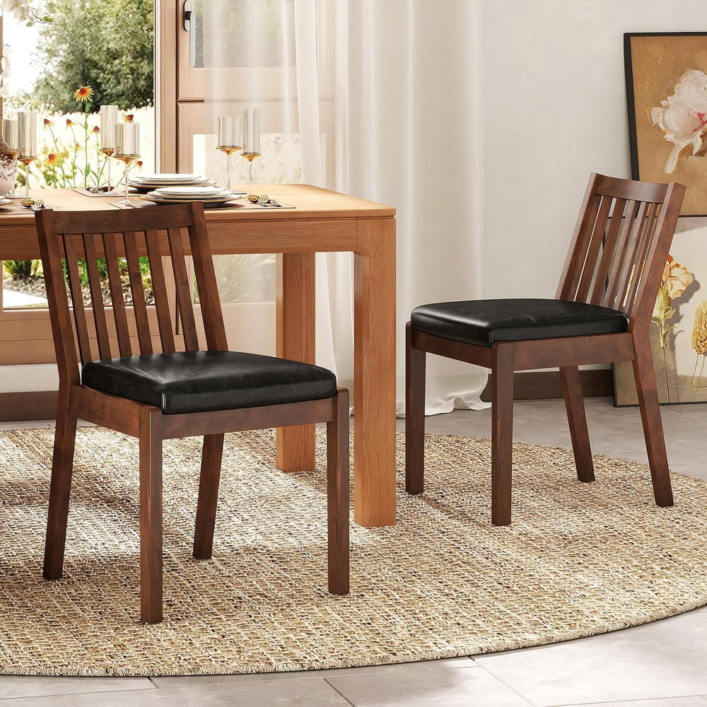 Giantex Wooden Dining Chairs Set of 2, PU Leather Upholstered Kitchen Chairs ...