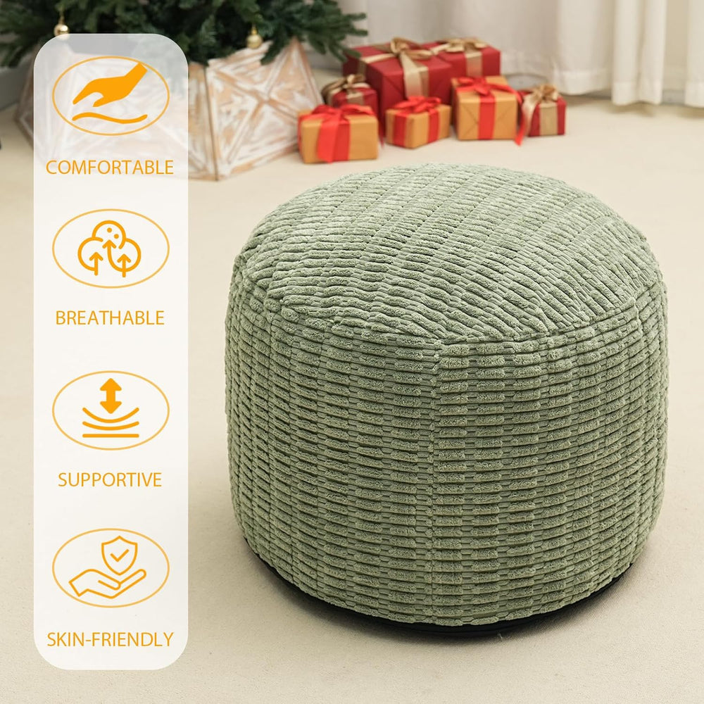 Round Stuffed Pouf Ottoman for Foot Rest 20" X 15" Faux Fur Poufs, ...