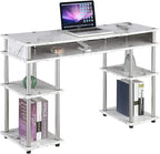 Convenience Concepts Designs2Go No Tools Desk Home Office Desk with Shelves, Corner Shelf Vanity Desk Computer Desk Nail Table for Nail Tech - 47.25" L x 15.75" W x 30" H, White Faux Marble