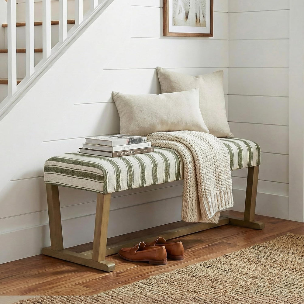 VKNOW 41" Upholstered Entryway Bench, End of Bed Bench with Cushion and ...