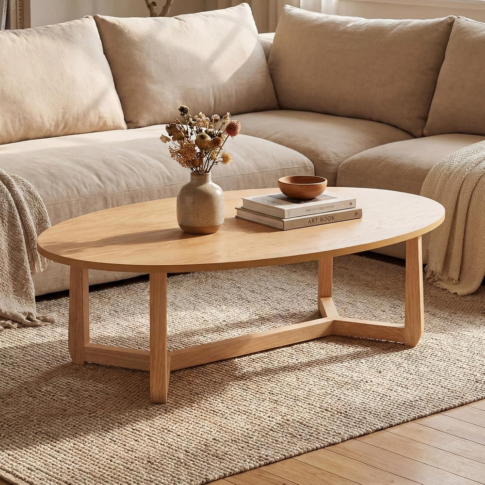 GIANTEX Oval Coffee Table, 46'' Wood Center Table for Living Room, Na...