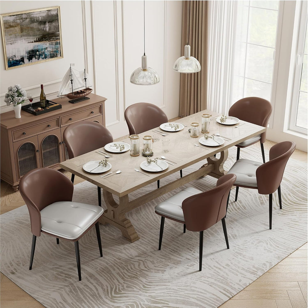 Modern Curved Back Dining Chairs Set of 6, Faux Leather Upholstered Accent Ch...