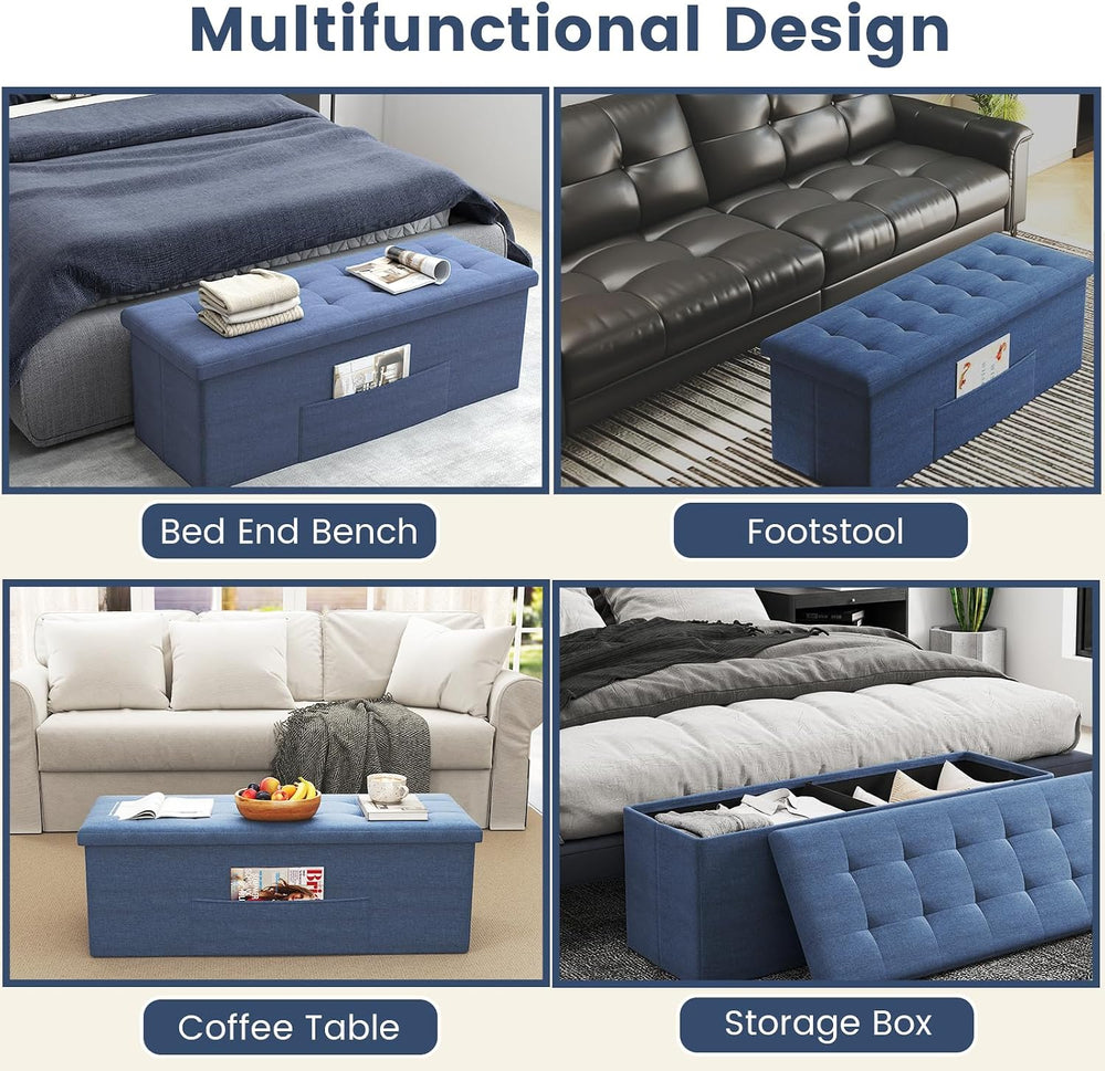 Giantex 43 Inches Folding Storage Ottoman Bench, Upholstered Storage Chest wi...