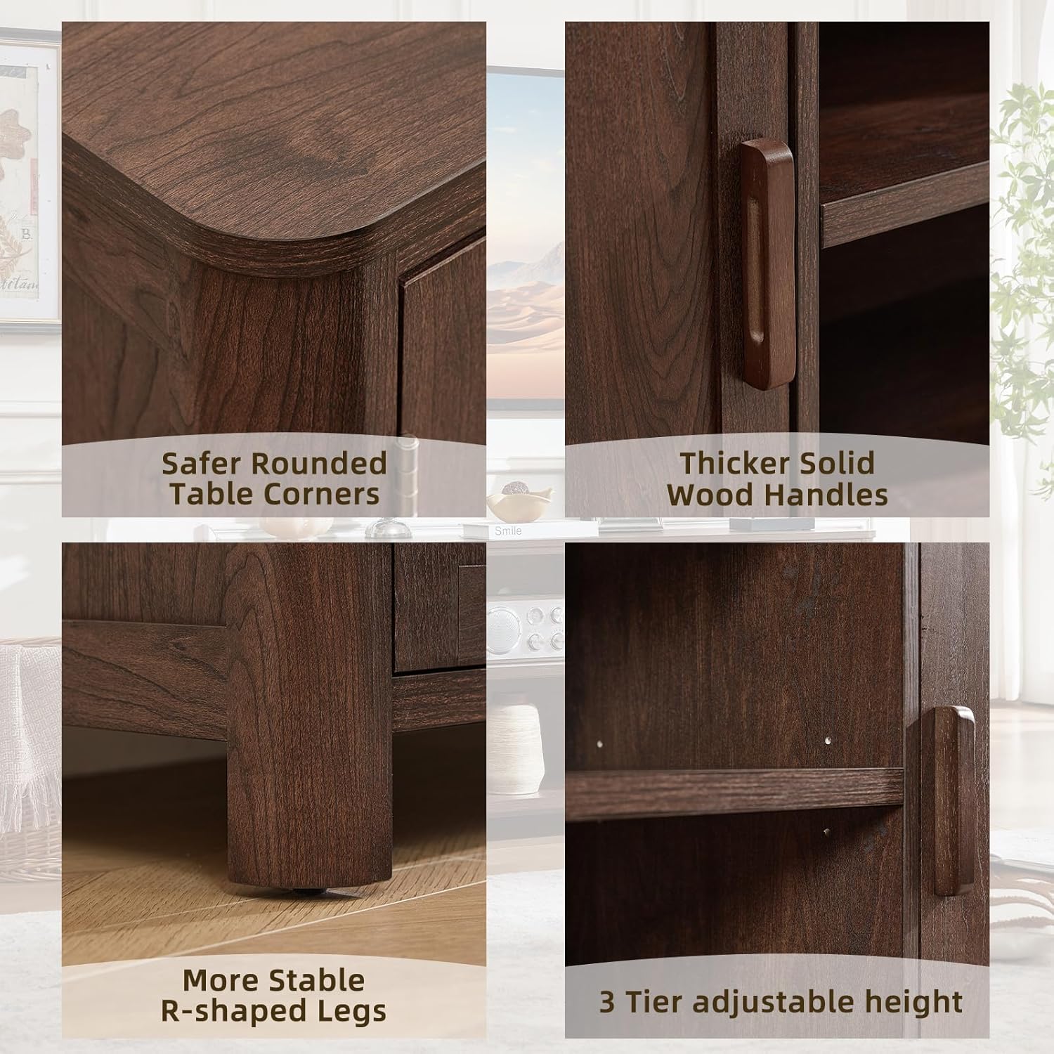 Joaxswe Farmhouse 55" Entertainment Center,Walnut Tv Stand with Adjustable Shelves & 2 Door Storage,Wooden Media Console Cabinet for TVs Up to 65 inches, Rustic Tv Stands for Living Room,Bedroom