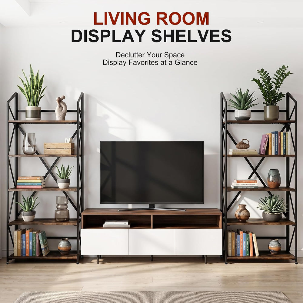 5 Tier Folding Bookshelf, No Assembly Foldable Storage Shelves, Brown