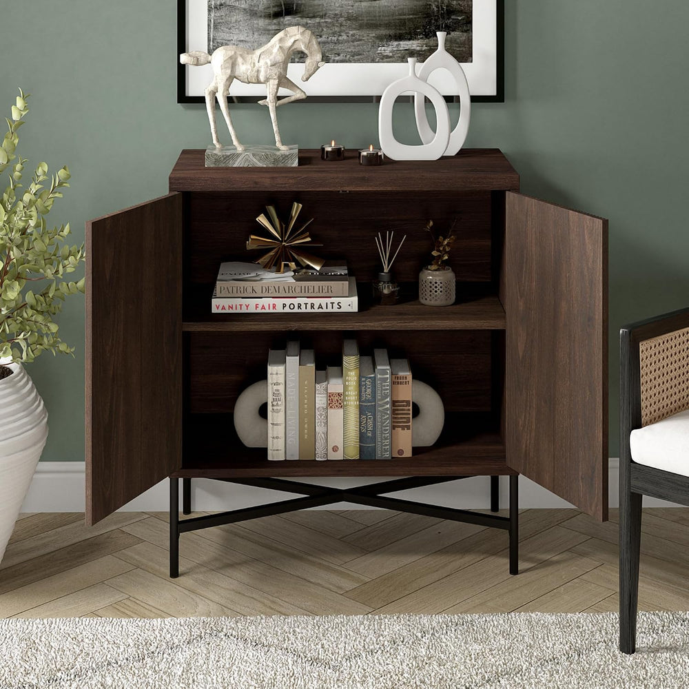 Henn&Hart 28" Fluted Accent Cabinet, Sideboard Buffet, Rich Brown