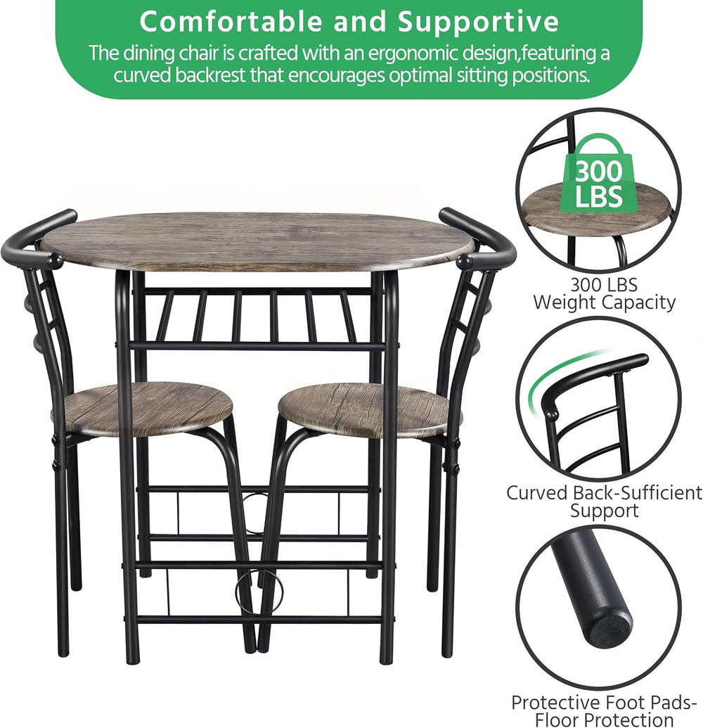 Yaheetech 3 Piece Dining Table Set for 2 Small Table and Chairs Drift Brown |...