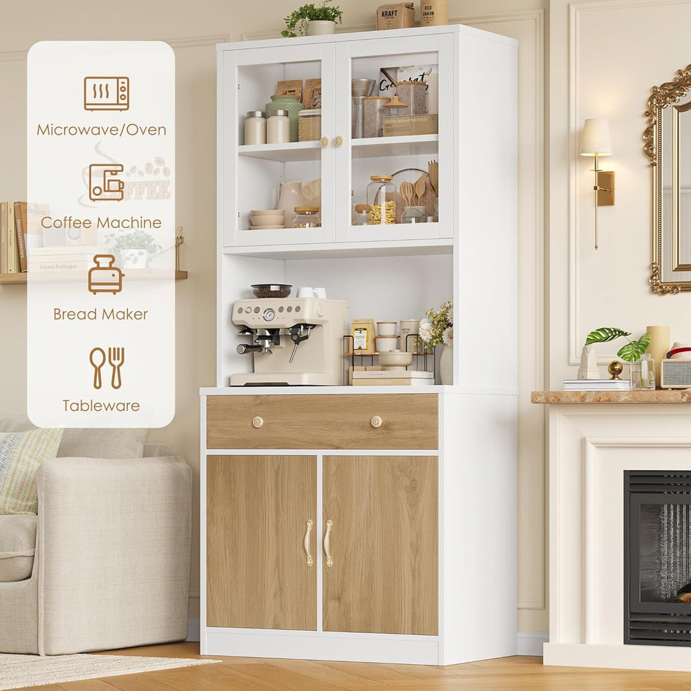 Keyluv 71" Tall Kitchen Pantry Storage Cabinet with Microwave Stand, Mod...