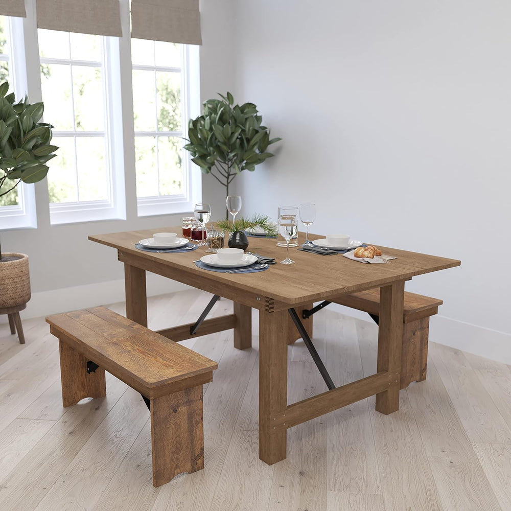 Merrick Lane Tinsley 40" x 12" Antique Rustic Solid Pine Folding Fa...