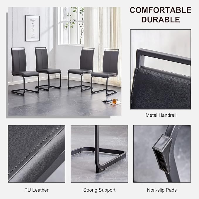 AZmac Modern Leather Dining Chairs Set of 2,Armless Kitchen Chairs,Dining Room Chairs with Upholstered Padded Seat and Sturdy Black Legs for Dining Room,Kitchen (Set of 2, Black-Black Leg)