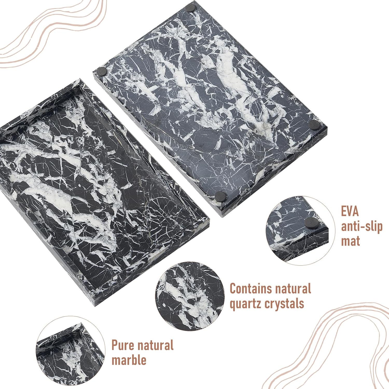 Marble Bathroom Tray,Pure Natural Vanity Tray,Marble Tray for Kitchen Counter Non-Ceramic/Non-Resin,Stone Trays 12 x 8 inch