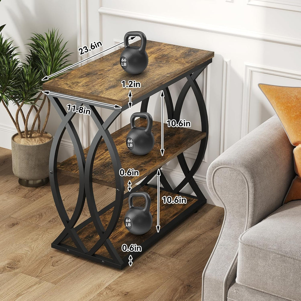 End Table, Narrow Side Table, 3-Tier End Table with Metal Frame, Living Room ...