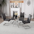 5 Piece Dining Table Table Set, Modern Tempered Glass Dining Table Set for 4 Kitchen Table Set with 4 Upholstered Chairs for Kitchen Dining Room (Sliver Table with Grey Hoop Leg Chairs)