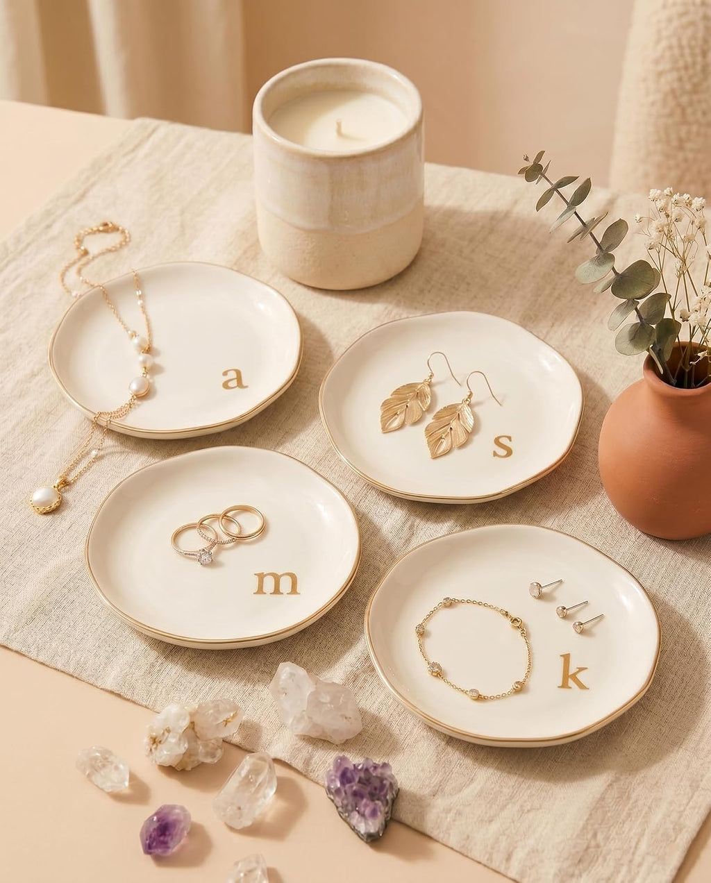 Ceramic Jewelry Tray Personalized Jewelry Dish Initial Ring Dish for Women | Engraved Initial, Handcrafted, Birthday Valentines Mother's Day Christmas Engagement Wedding Bridesmaid Gifts Monogram