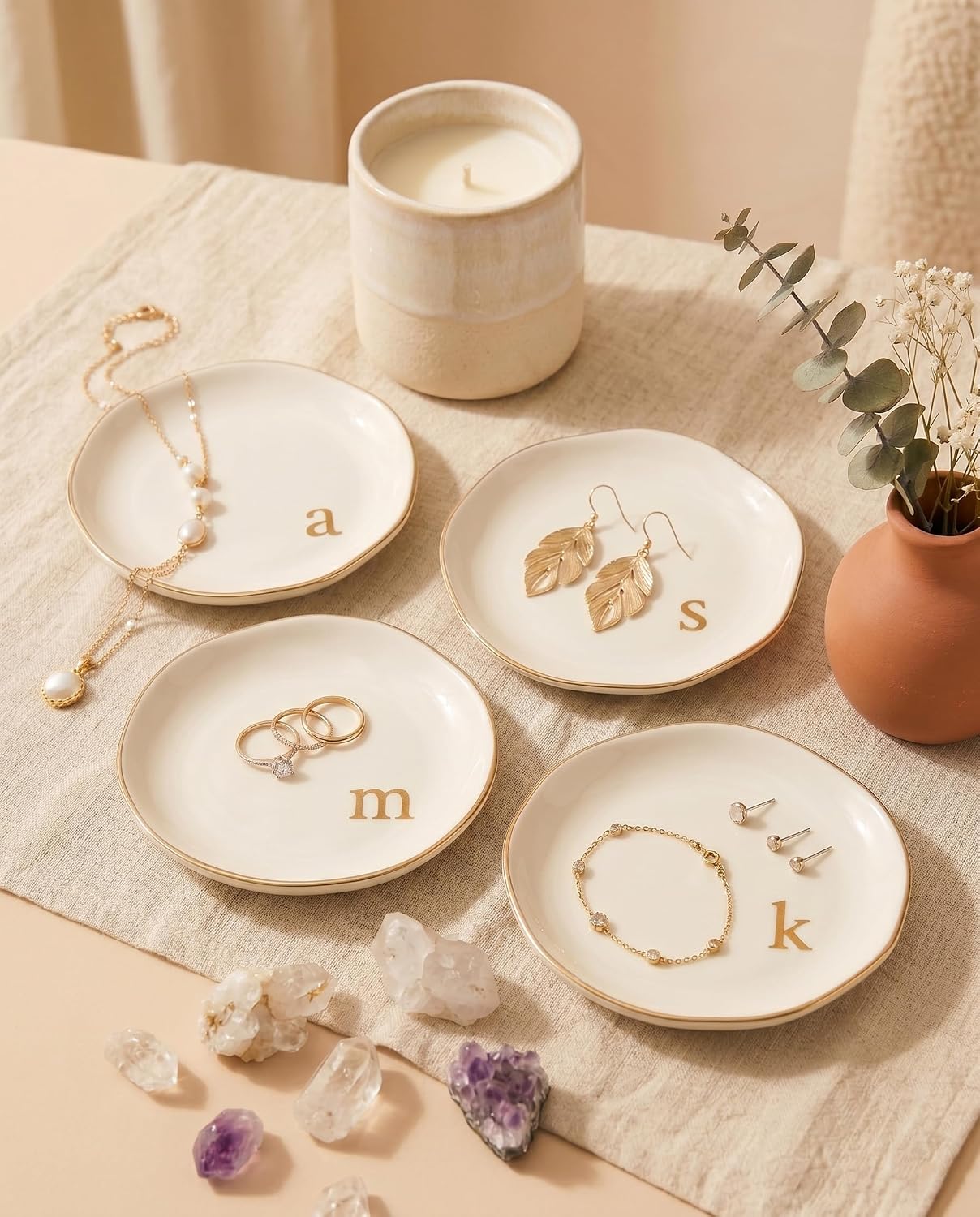 Ceramic Jewelry Tray Personalized Jewelry Dish Initial Ring Dish for Women | Engraved Initial, Handcrafted, Birthday Valentines Mother's Day Christmas Engagement Wedding Bridesmaid Gifts Monogram