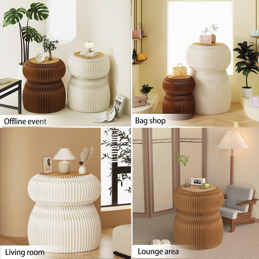 Stylish Honeycomb Paper Accent Table, Round Fluted Side Table, Decorative Acc...
