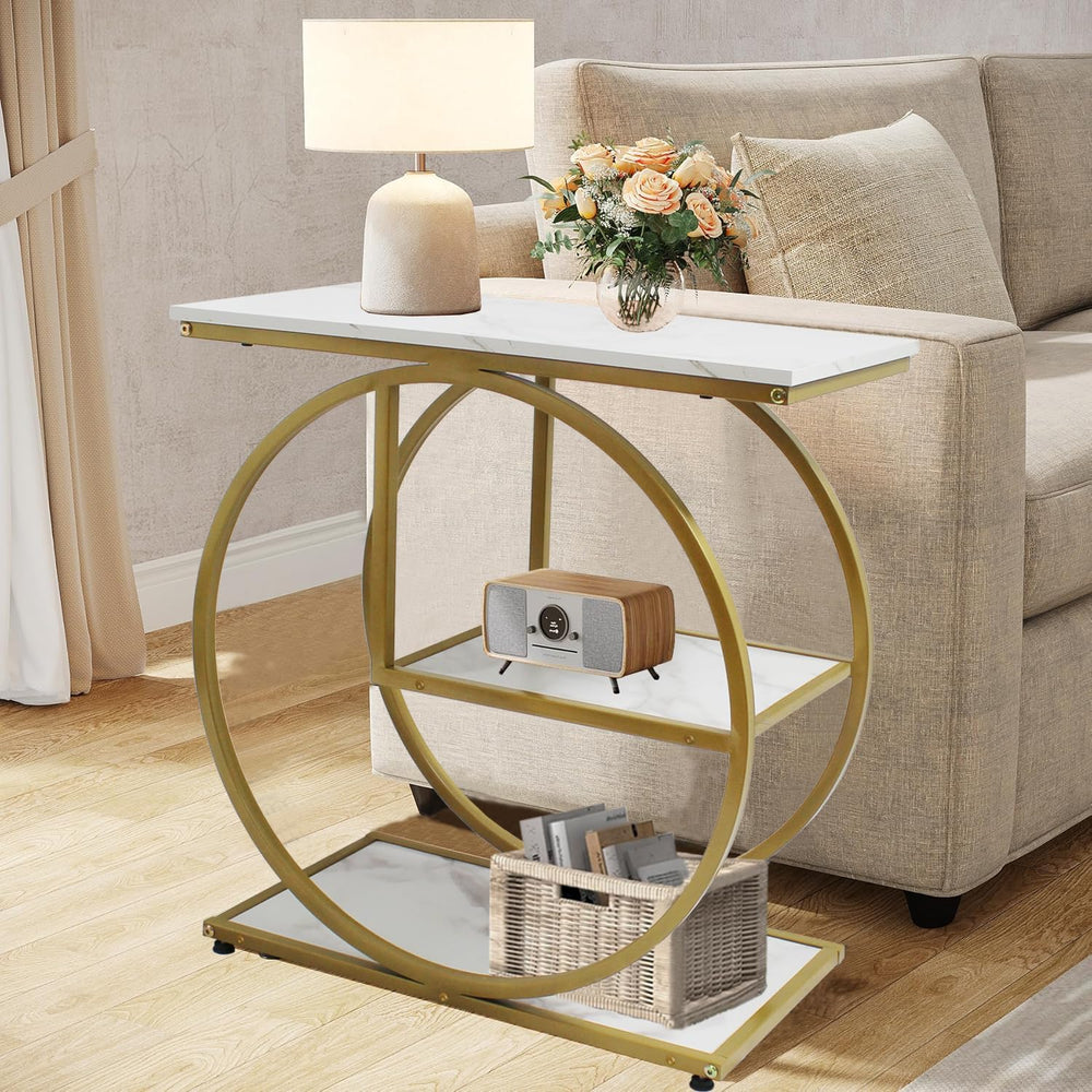AT-VALY Pair of 2 Side Table with Storage Shelves,3-Tier End Table, Small Sof...