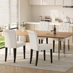 Upholstered Dining Chairs Set of 2, Modern Button Tufted Parsons Design with Solid Wood Legs, Soft Fabric Side Chairs Comfortable & Stylish, White