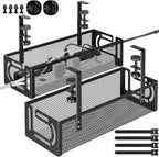 Under Desk Cable Management Tray, 15.7'' No Drill Steel Desk Cable Organizers, Wire Management Tray Cable Management Rack (2 Packs-Black)