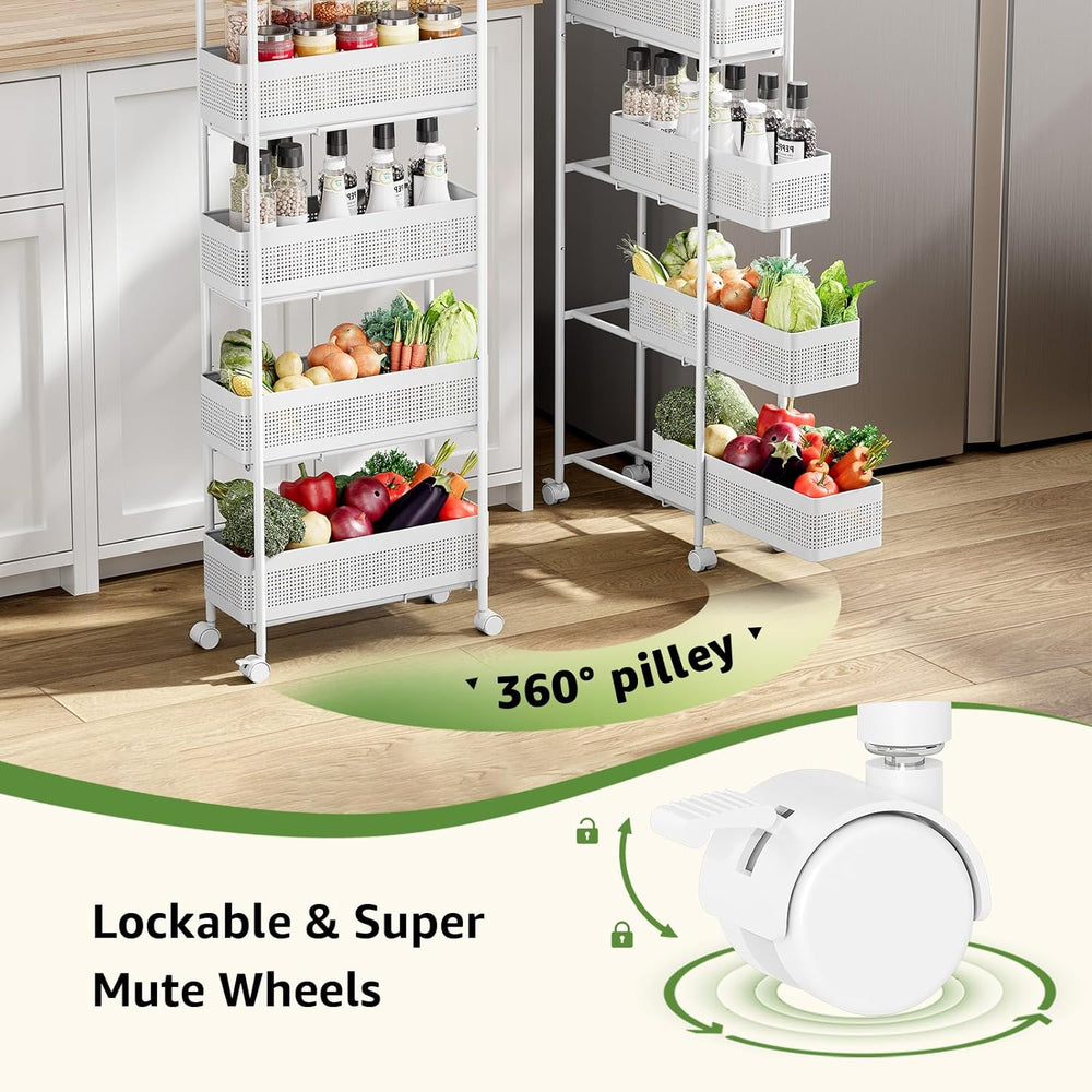KINGRACK 5-Tier Slim Storage Cart with Pull Out Basket, Rolling Bathroom Orga...