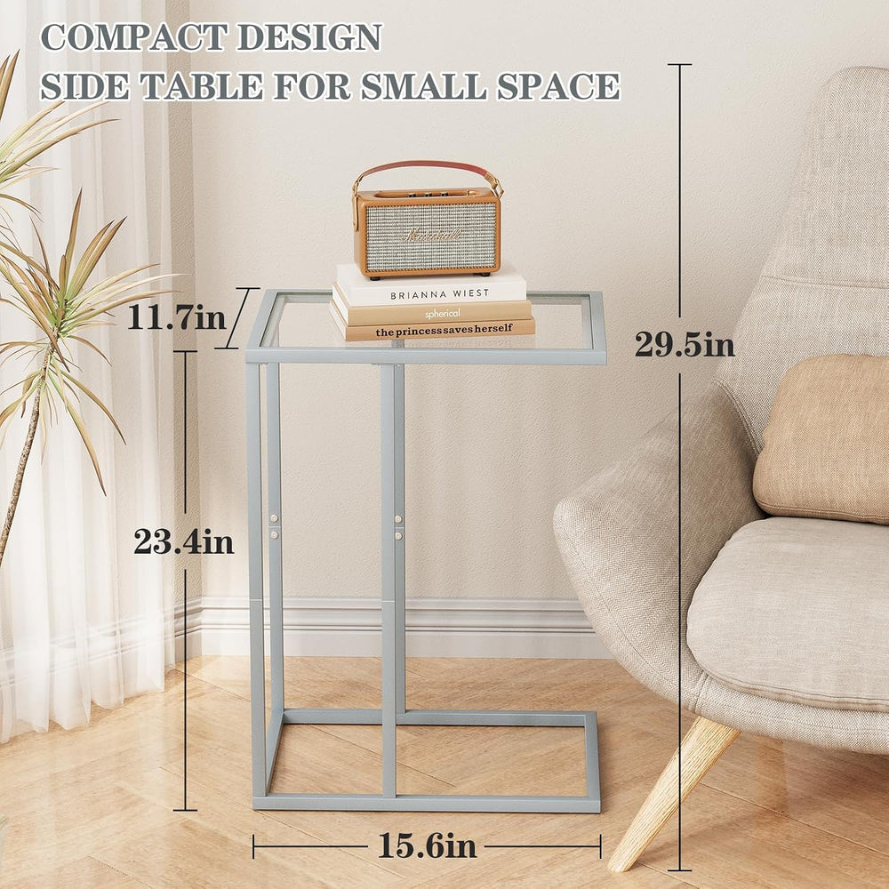 End Table,C Shaped Side Table for Sofa,Glass Couch Tray Snack Dinner Table fo...