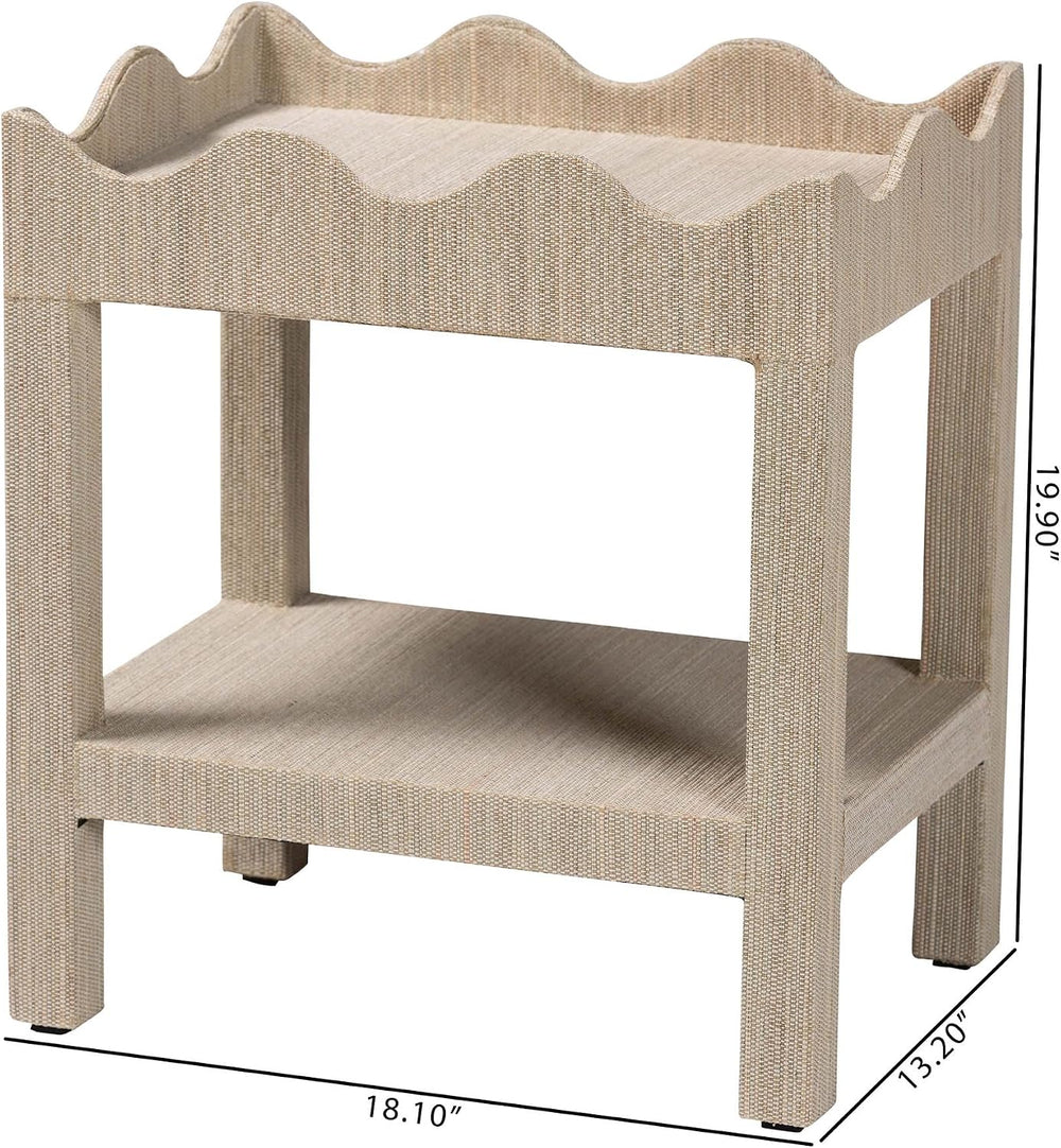 Bali & pari Sebastian Grasscloth Scalloped End Table - 2-Tier Accent Tabl...