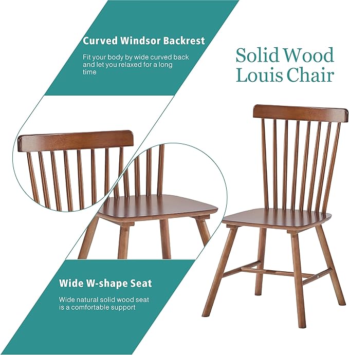 Walnut Solid Wood Windsor Dining Chairs Set of 2 with Spindle Back (Windsor-2 Walnut)