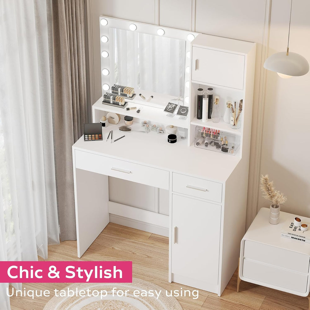 MIRROTOWEL Vanity Desk with Mirror and LED Light Strip,Dressing Table with La...