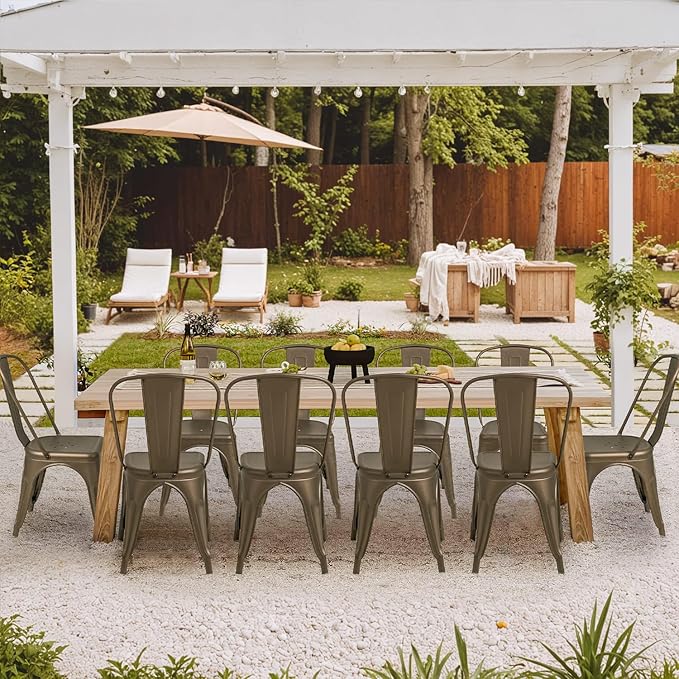 Furmax Metal Dining Chair Indoor Outdoor Use Stackable Classic Trattoria Chai...