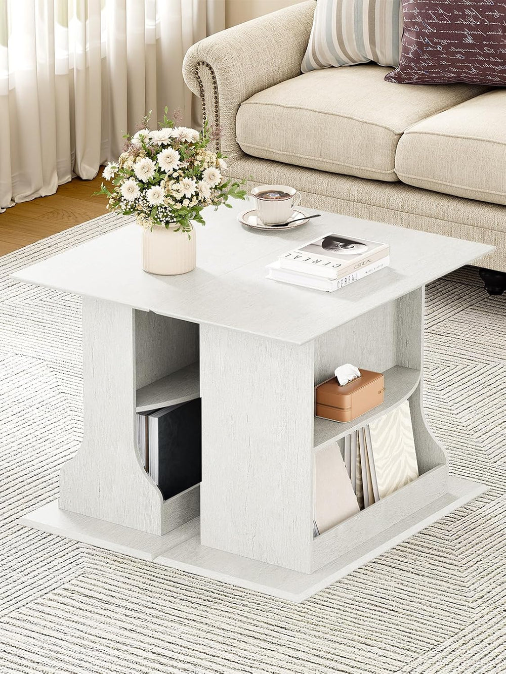 HIFYOBRO Skinny End Table for Small Spaces, 3-Tier Slim Nightstand with Doubl...