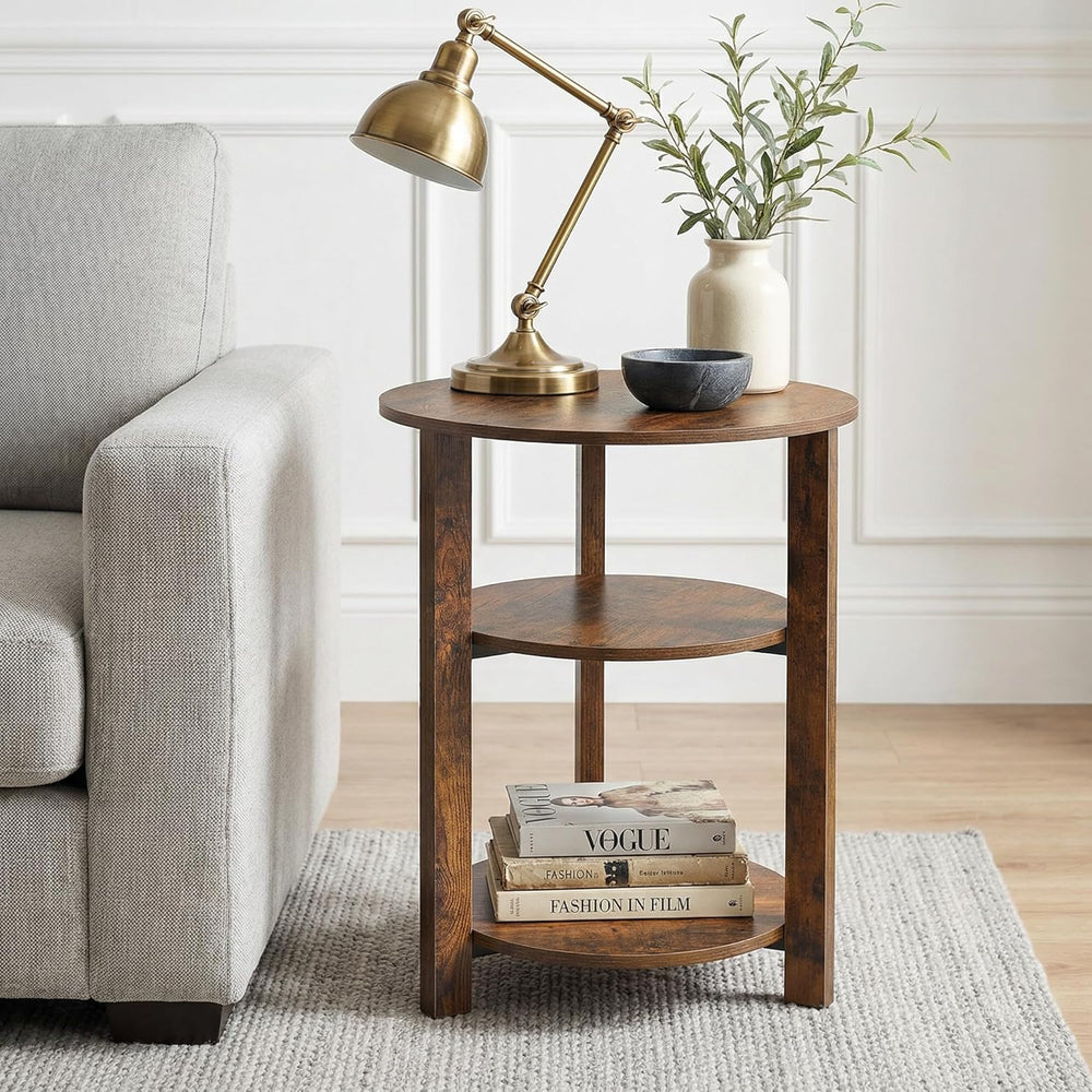 Farmhouse 3-Tier Round Side Table, 17.7*21.7inch End Table with Open Storage ...