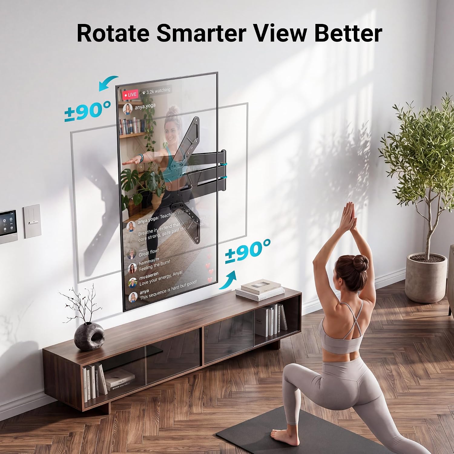 BONTEC Full Motion Corner TV Wall Mount for 31-75 Inch TVs, 33 in Long Arm Wall Mount Bracket, Swivel and Tilt with Landscape to Portrait Rotation, Holds 110 lbs, Heavy Duty Steel, Max VESA 600x400 mm