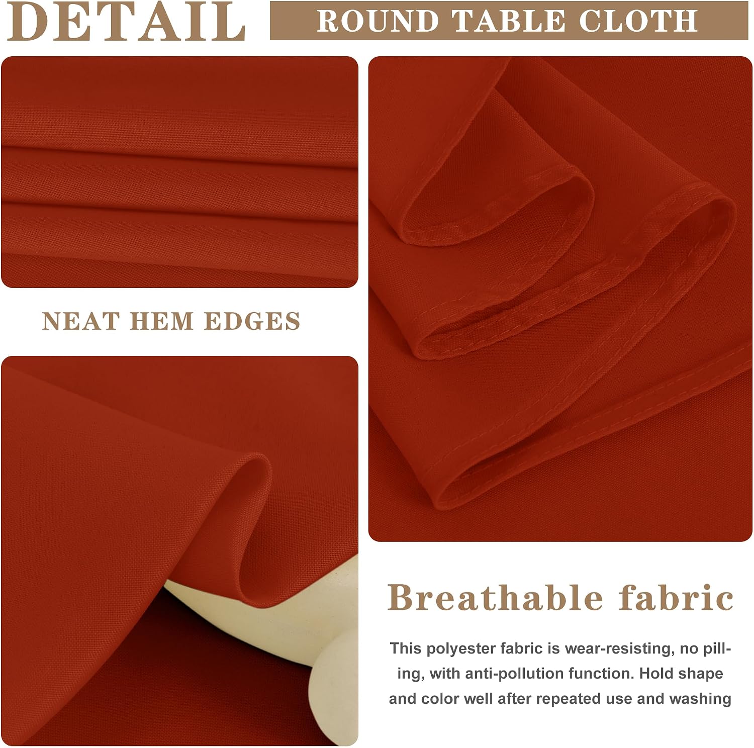 Fitable 6 Pack Rust 120 Inch Round Tablecloth - Stain Resistant and Washable Table Cover, Polyester Fabric Table Cloth for Wedding, Party, Banquet, Formal Events