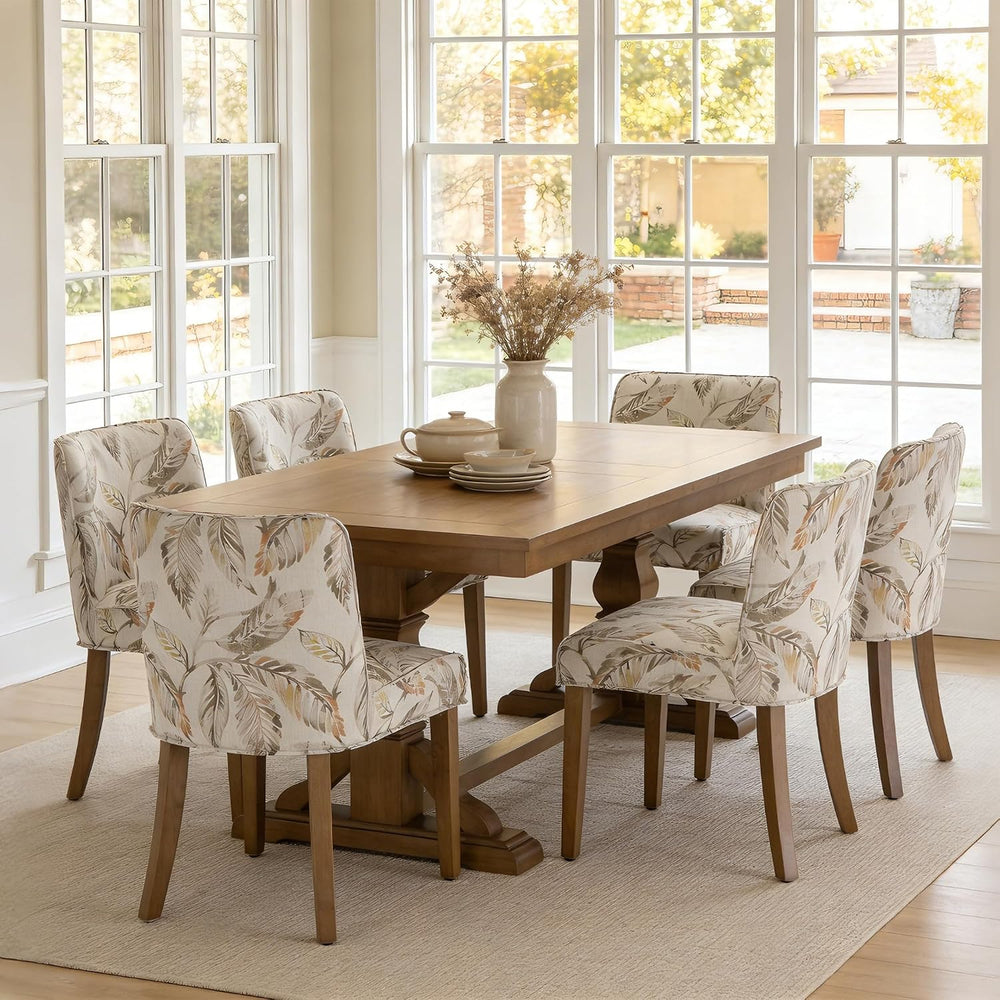 Dining Room Chairs Set of 6, Linen Fabric Floral Pattern Kitchen Chairs with ...