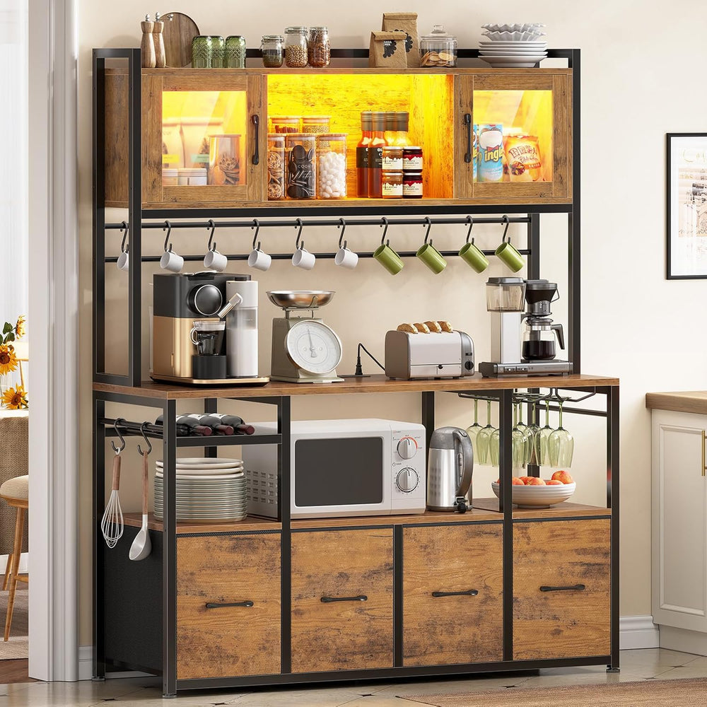 Itaar Bakers Rack with Power Outlet and LED Light, 47.2'' Microwave S...