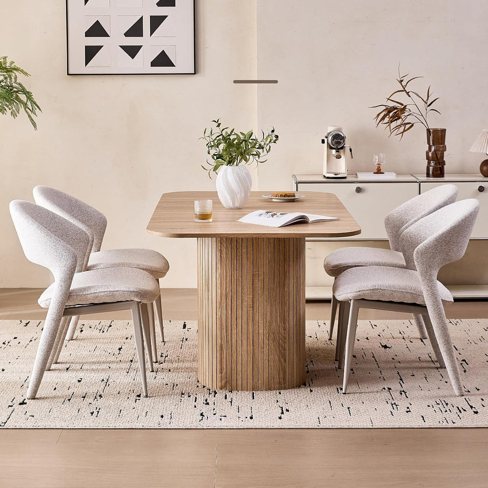 63" Large Dining Table for 4 6, [Rounded Corners] [Grooved Pedestal Base...
