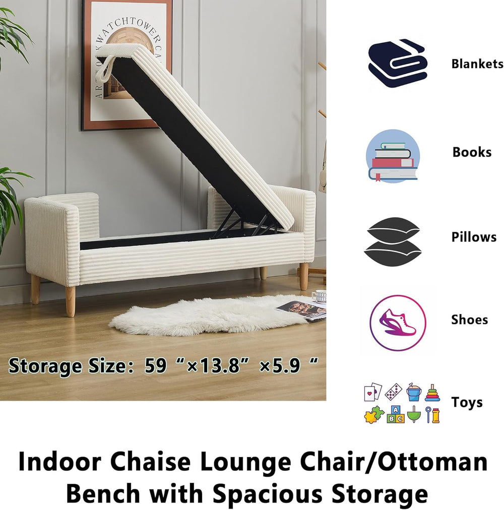 Corduroy Bed End Ottoman Bench with Storage,Upholstered Storage Benches with ...