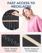 BAGSMART Hanging Necklaces Organizer Jewelry Holder Storage Roll with Hanger Metal Hooks Double-Sided Jewelry Organizer for Necklaces, Bracelets on Closet, Wall, Door, 1 piece, Large Black