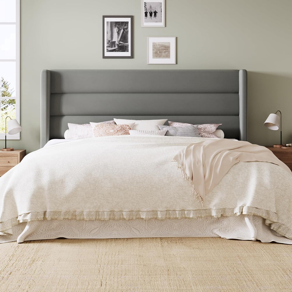 Allewie King Size Platform Bed Frame with Velvet Upholstered Wingback Headboa...