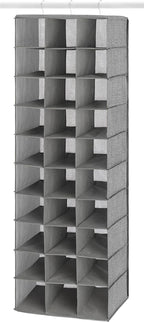 Whitmor 30 Sections Hanging Clothes Closet Shoe Organizer, Space Saving Breathable Fabric Shoe Storage for Bedroom, Laundry, Dorm, Crosshatch Gray