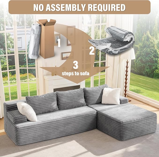 Hobestluk Modular Sectional Sofa Couches L-Shape Couch 3 Seat Modular Sofa Memory Foam Sectional Couches for Living Room, Cloud Couch with Oversized Chaise (96“ Right Facing)