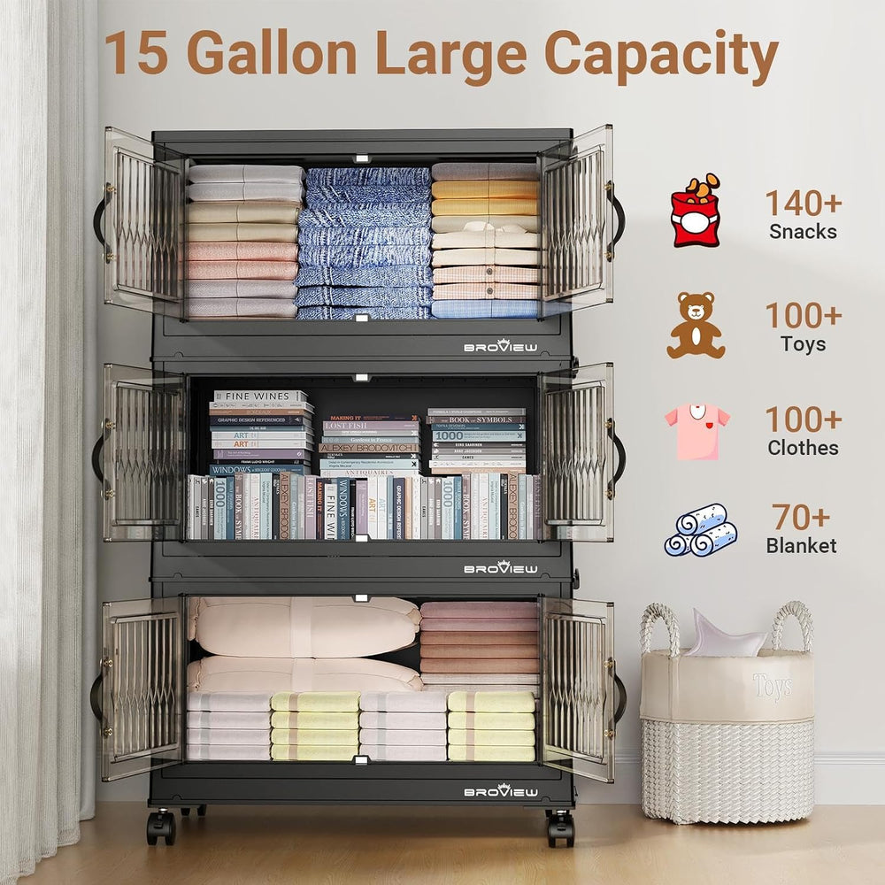 BROVIEW 180Qt Stackable Storage Bins with Lid, Extra Large Closet Organizer C...