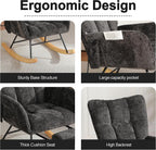 Rocking Chair Nursery with Airbag, Comfy Modern Nursery Rocking Reading Chair Indoor, Cozy Upholstered Glider Rocker Chairs with High Backrest for Living Room Bedroom Offices(Chenille, Black)